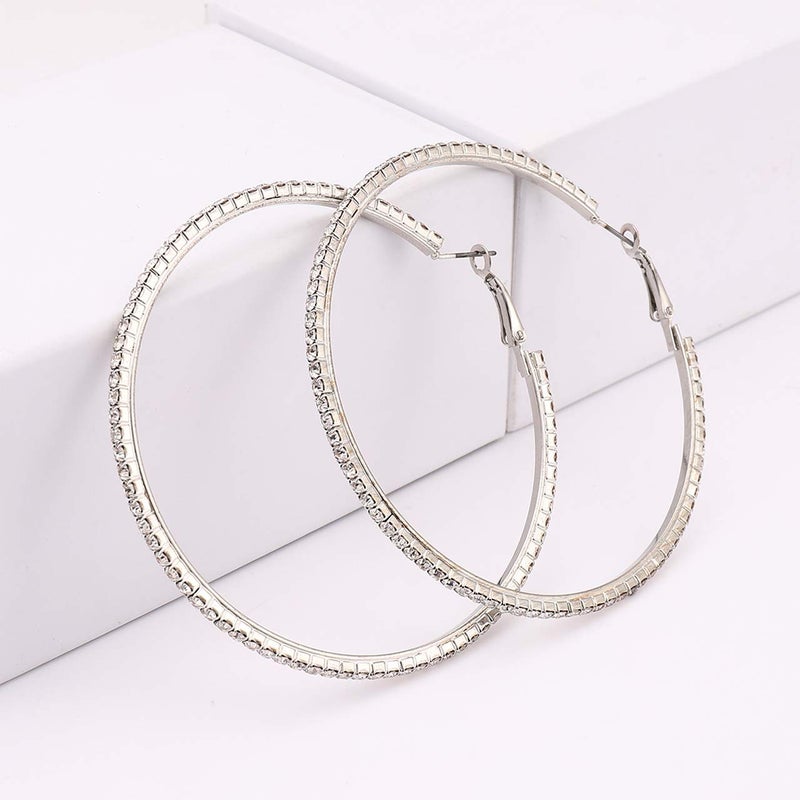 BSJELL Hoop Earrings for Women Silver Large Cubic Zirconia Hoop Earrings Big Circle Stud Earrings Crystal Bridal Wedding Fashion Jewelry For Women - Image 4